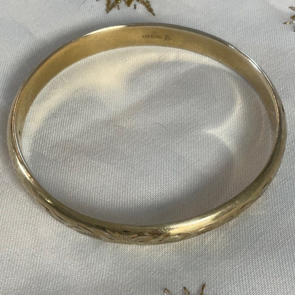Burkhardt Sterling Silver Bangle Floral Engraved Vintage - Picture 5 of 6